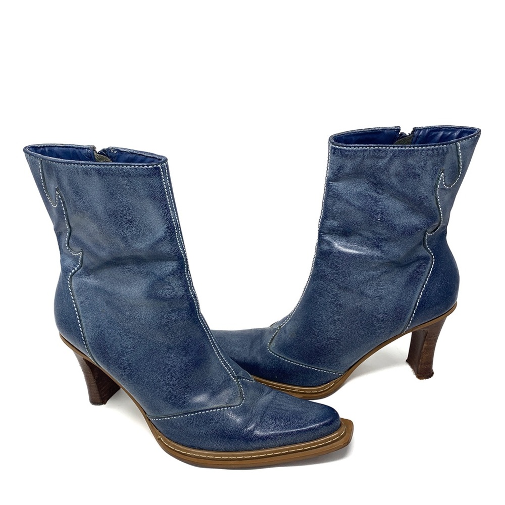 Light Blue Leather Cowboy Boots With Heel Size 8 1/2 Made In Brazil